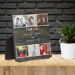 Rustikales Foto Collage Script Sprichwort Keepake Fotoplatte<br><div class="desc">Rustikale Foto Collage Script Familie Keepake Sprichwort-Plakette. Rustikaler Holzrahmen mit dem Sprichwort der Familie in weißer Schrift und familiärer Foto-Collage - fügen Sie 6 Lieblings-Fotos der Familie hinzu und personalisieren Sie die Jahreszahl. Sie können den Text anpassen, wenn Sie ihn gewollt haben. Es ist ein lustiger und niedlicher Sake für...</div>