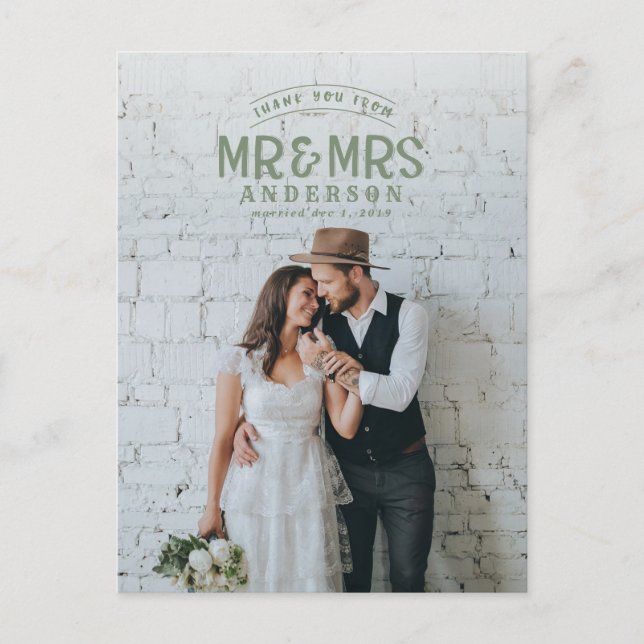 Rustikales Foto danke Ihnen Hochzeitsankündigung Ankündigungspostkarte (Vorderseite)