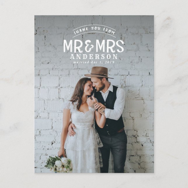 Rustikales Foto danke Ihnen Hochzeitsankündigung Ankündigungspostkarte (Vorderseite)