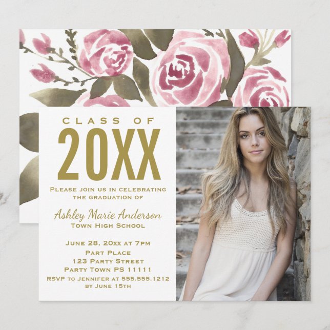 Rustikales Foto der Aquarellfarben Einladung (Vorne/Hinten)