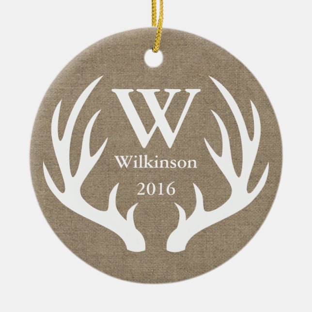 Rustikales Foto des Bauernhauses Hirsche Antler Keramik Ornament (Vorne)