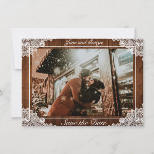 Rustikales Foto für Hochzeiten von Holz und Weißsp Save The Date