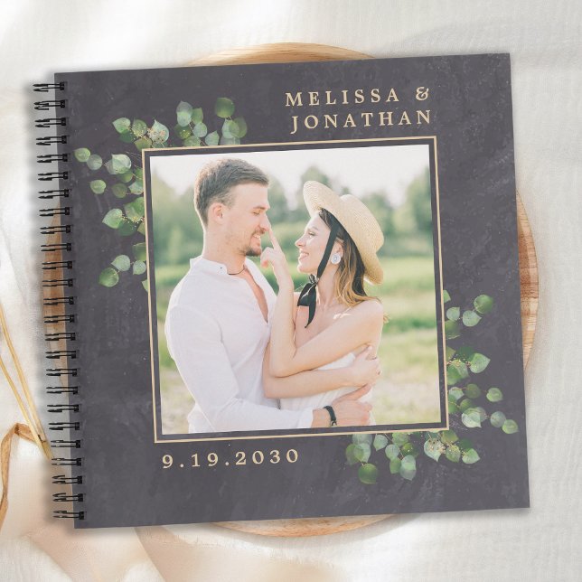 Rustikales Foto Greenery Gold Wedding GuestBook Notizbuch (Von Creator hochgeladen)