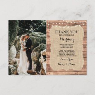 Rustikales Foto Hochzeit Danke Karte Burlap Wood