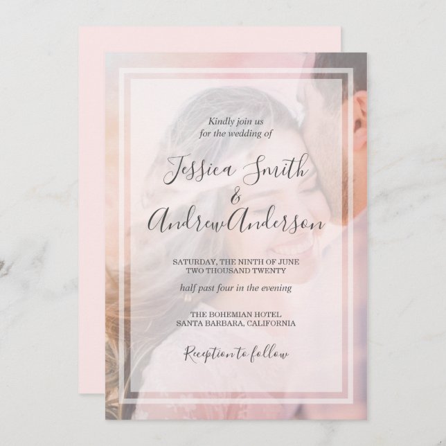 Rustikales Foto Hochzeit Einladung Vintagen Korall (Vorne/Hinten)