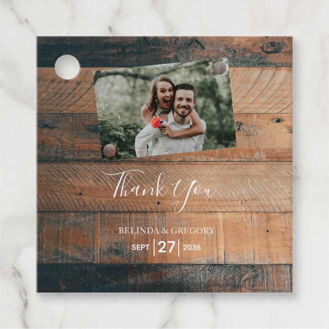 Rustikales Foto Hochzeitsgeschenk Geschenkanhänger (Vorderseite)