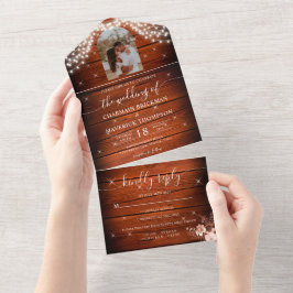 Rustikales Foto-Hochzeitsszenario All In One Einladung