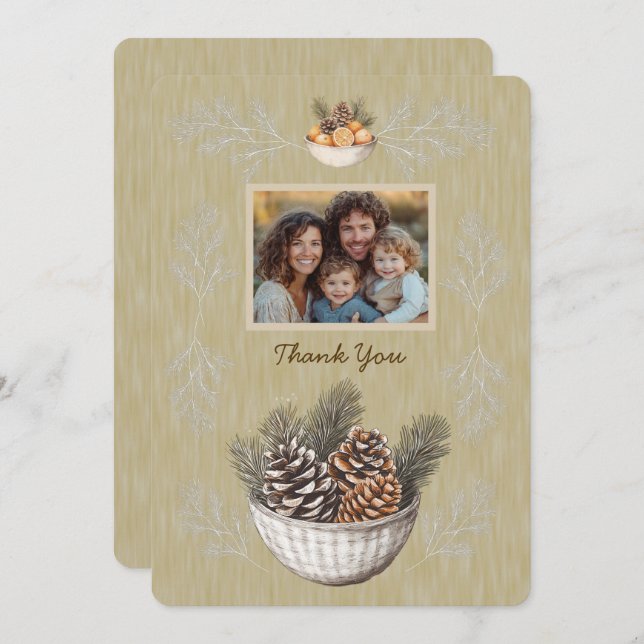 Rustikales Foto Kiefernzweige flach dank Karte (Vorne/Hinten)