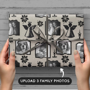 Rustikales Foto mit grauem Stempel Angel 3 Geschenkpapier