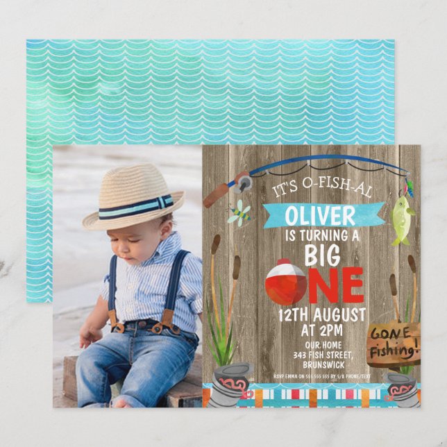 Rustikales Foto O-Fish-Ally Ein Geburtstag Einladu Einladung (Vorne/Hinten)
