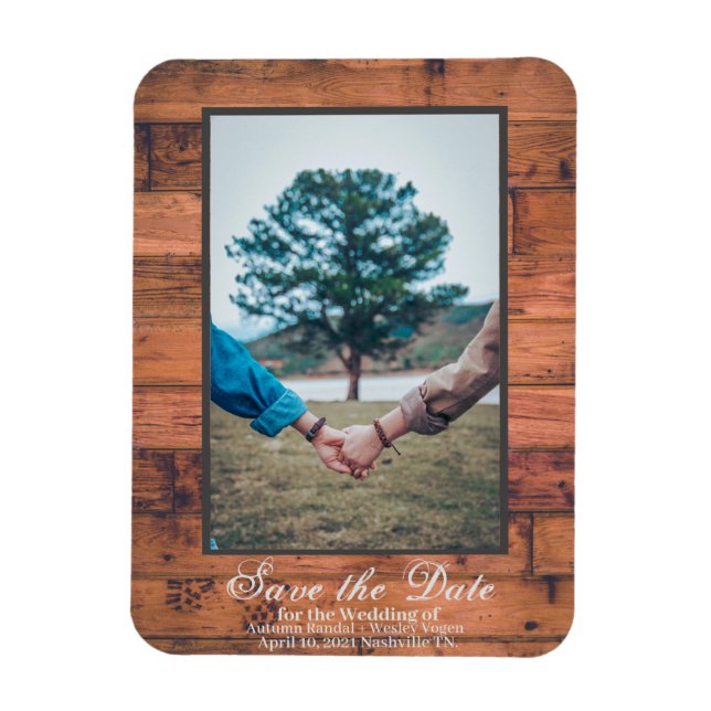 Rustikales Foto Save the Date Holz personalisieren Magnet (Vertikal)