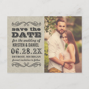 Rustikales Foto Save the Date Vintage Typografie Ankündigungspostkarte