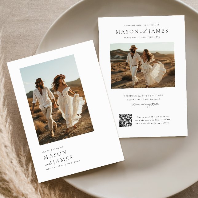 Rustikales Foto Script Qr Code Minimalistisch Hoch Einladung (Von Creator hochgeladen)