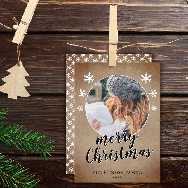 Rustikales Foto Snowflake Frohe Weihnachten (Von Creator hochgeladen)