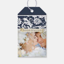 Rustikales Foto Vintag Damask Muster Geschenkanhänger