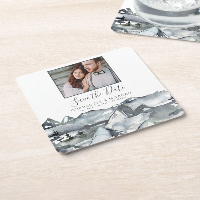 Rustikales Foto Wasserfarben Save the Date Rechteckiger Pappuntersetzer (angewinkelt)