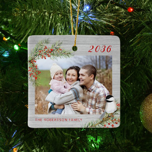 Rustikales Foto Weihnachten Chickadee Keramikornament