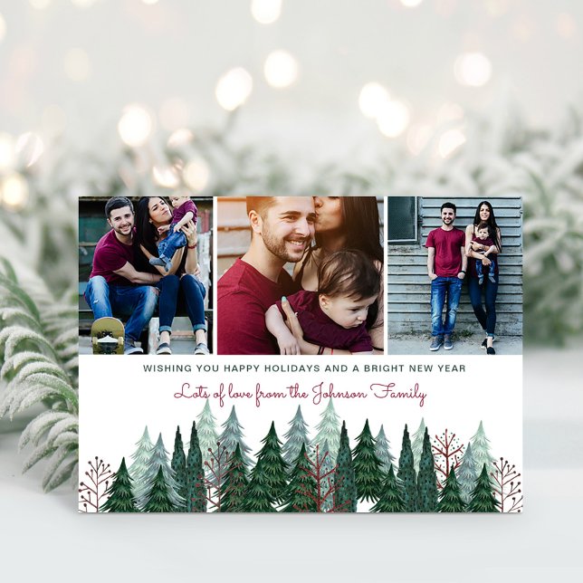 Rustikales Foto Weihnachtsbaum Feiertagskarte (Rustic Family Photo Christmas Pine Tree Holiday Card)
