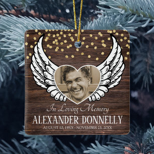 Rustikales Fotogedenken Weihnachtsengel Keramikornament