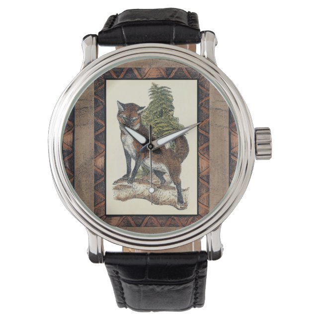 Rustikales Fox Stepping auf einem Baumstamm Armbanduhr (Vorderseite)