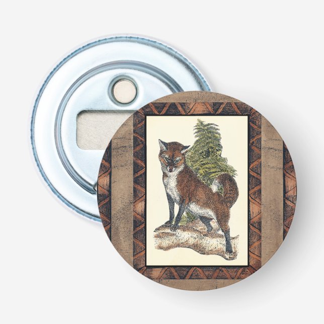 Rustikales Fox Stepping auf einem Baumstamm Flaschenöffner (Vorderseite)