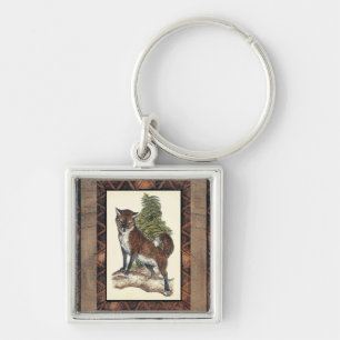 Rustikales Fox Stepping auf einem Baumstamm Schlüsselanhänger