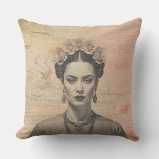 Rustikales Frida-Boho-Porträt Outdoor-Kissen Kissen