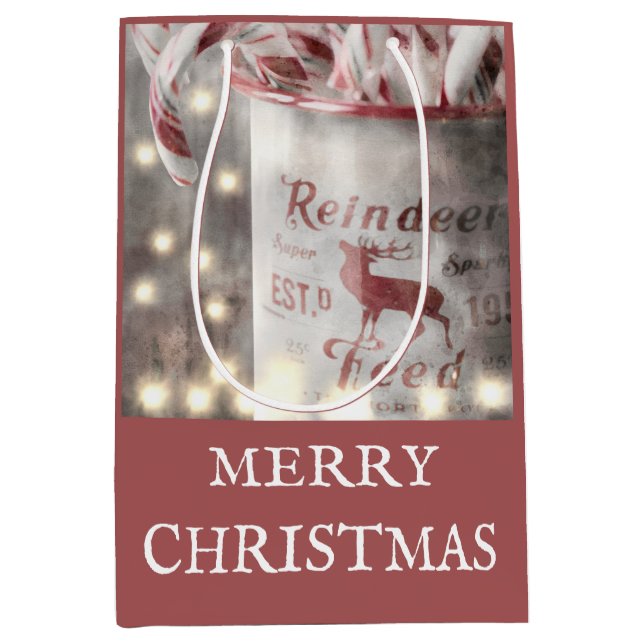 Rustikales Frohe Weihnachten Mittlere Geschenktüte (Vorderseite)
