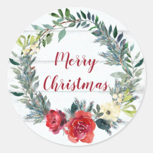 Rustikales Frohe Weihnachten Runder Aufkleber