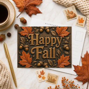 Rustikales Frohes Herbstfest mit Herbstblättern un Postkarte