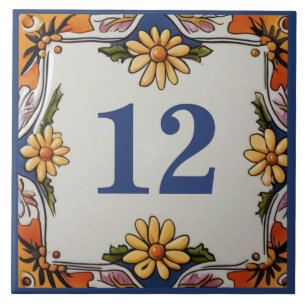 Rustikales Gänseblümchen-Blumen-Hausnummer-Schild Fliese