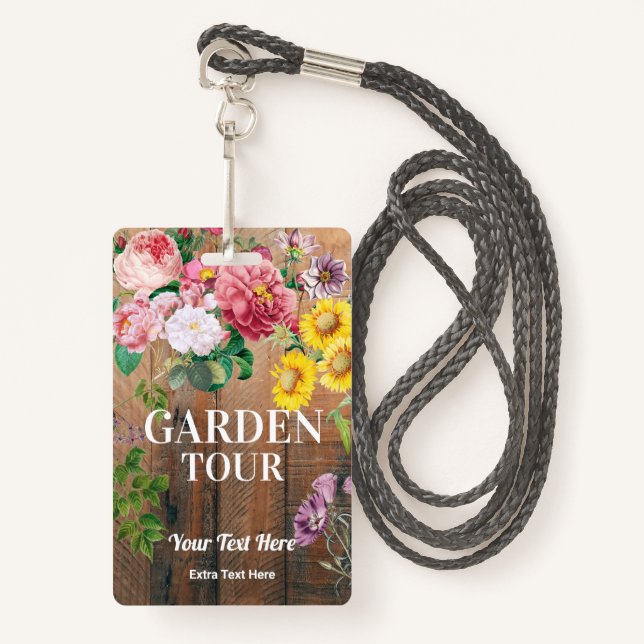 Rustikales Garden Tour Abzeichen Ticket Pass Ausweis (Vorderseite mit Schlüsselband)