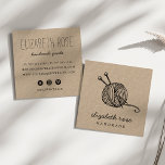 Rustikales Garn | Kraft<br><div class="desc">Rustikal braune Kraftsenkarten für Ihr handgefertigtes, handgefertigtes oder handwerkliches Geschäft sind mit zwei Textzeilen auf der Vorderseite in handgeschriebenem Styling und Schriftzeichen versehen, mit einer Abbildung einer Garnkugel mit zwei Stricknadeln. Fügen Sie der Rückseite fünf Zeilen benutzerdefinierten Textes in passenden Schriftart hinzu. Beinhaltet drei Social Media Icons und ein Feld...</div>