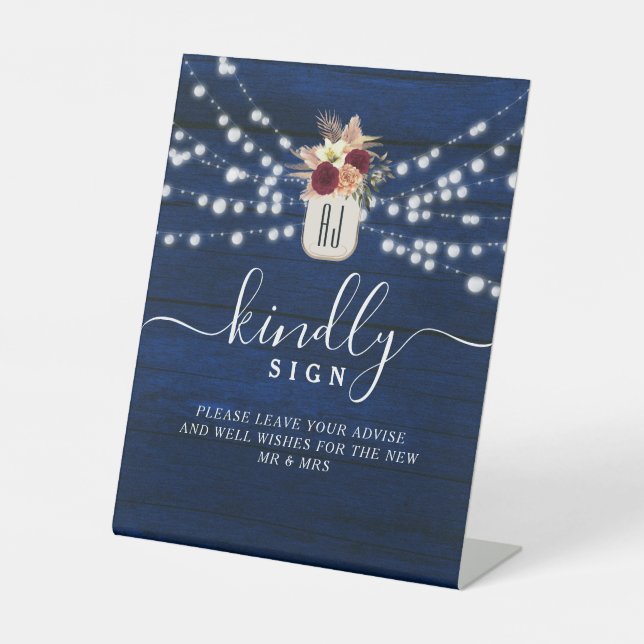 Rustikales Gästebuch mit Lichtern Sockelschild (Vorderseite)