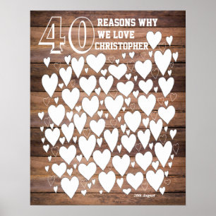 Rustikales Gästebuch-Poster zum 40. Geburtstag Poster