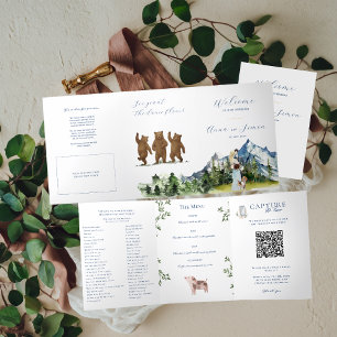 Rustikales Gebirgsblau & Gold Hochzeitsprogramm Dreifach Gefaltete Einladung