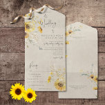Rustikales Gelb & Brot Sommersonnengebäck Abendess All In One Einladung<br><div class="desc">MIT ODER OHNE QR-CODE ZUM SCAN ODER MIT ODER OHNE AUSWAHLOPTIONEN ZUM ABENDESSEN. Genießen Sie Ihren Hochzeitstag mit der Wärme und dem Charme unserer rustikalen boho Einladung. Die Vintage, verwitterte, beige Set der Bühne für weiche Aquarellbouquets mit goldgelben und braunen Sonnenblumen, feinen cremefarbenen Wildblumen und üppig grünem Blattwerk, das die...</div>