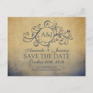 Rustikales Gelb und Grau Save the Date Bohemisch Ankündigungspostkarte