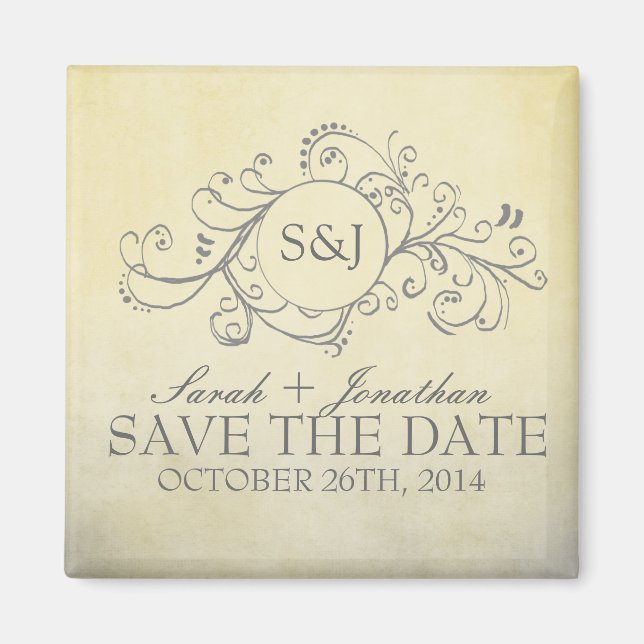 Rustikales Gelb und Grau Save the Date Bohemisch Magnet (Vorne)