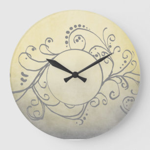 Rustikales Gelb und Graues Bohemisches Blüh Große Wanduhr
