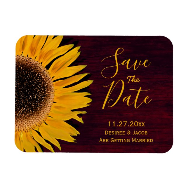 Rustikales Gelbburgunder Sonnenblume Save the Date Magnet (Horizontal)