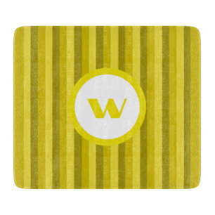 Rustikales Gelbes Monogramm und Streifen Schneidebrett