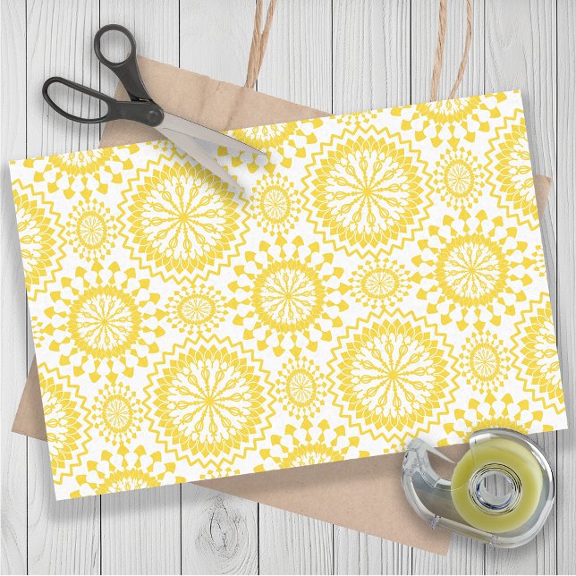 Rustikales gelbes weißes Zirkelmuster Seidenpapier (Rustic. yellow and white circle pattern gift wrapping or decoupage tissue paper)