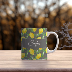 Rustikales gelbes Zitronengraumuster Kaffeetasse