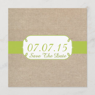 Rustikales Gelbgrün und Beige Burlap Save the Date
