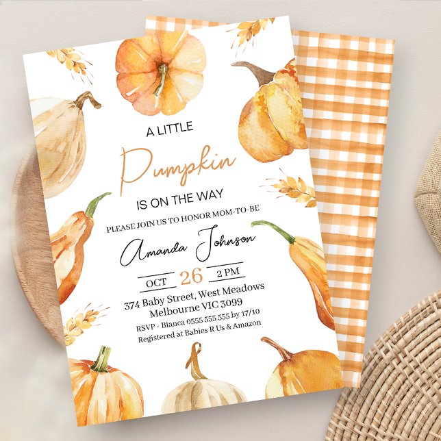 Rustikales Gender Neutral Little Pumpkin Baby Dusc Einladung (Gender Neutral Little Pumpkin Baby Shower Invitation, Fall Baby Shower Invite, Autumn Wheat Edge)