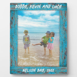 Rustikales, gestörtes Blue Beach Wood Text Foto Fotoplatte