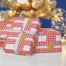 Rustikales Gingham Rot Weiß Frohe Weihnachten Geschenkpapier