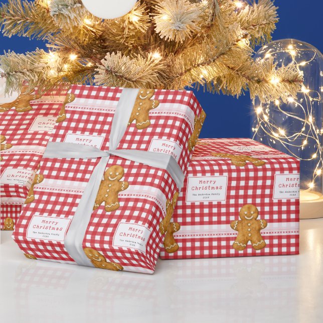 Rustikales Gingham Rot Weiß Frohe Weihnachten Geschenkpapier (Feiertage)