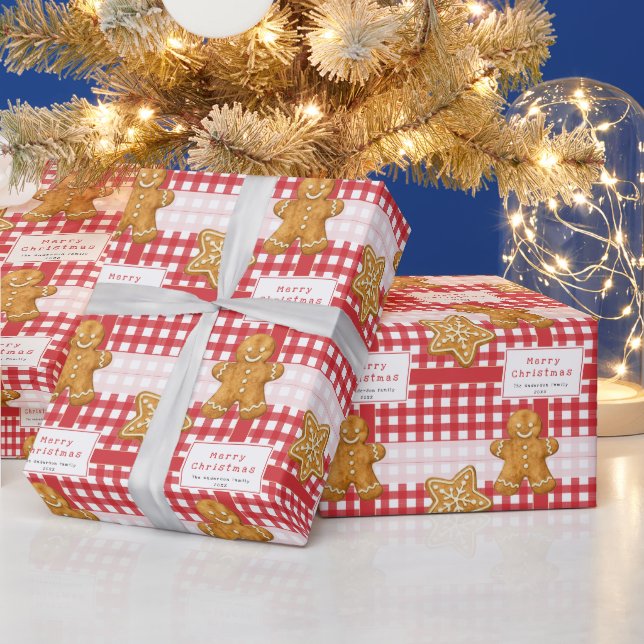 Rustikales Gingham Rot Weiß Frohe Weihnachten Geschenkpapier (Feiertage)